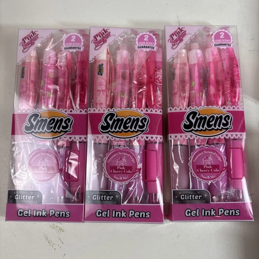 Smens Gel Black Ink Pens Bubble Gum Cotton Candy Cherry Cola Scented 3 Pack of 4